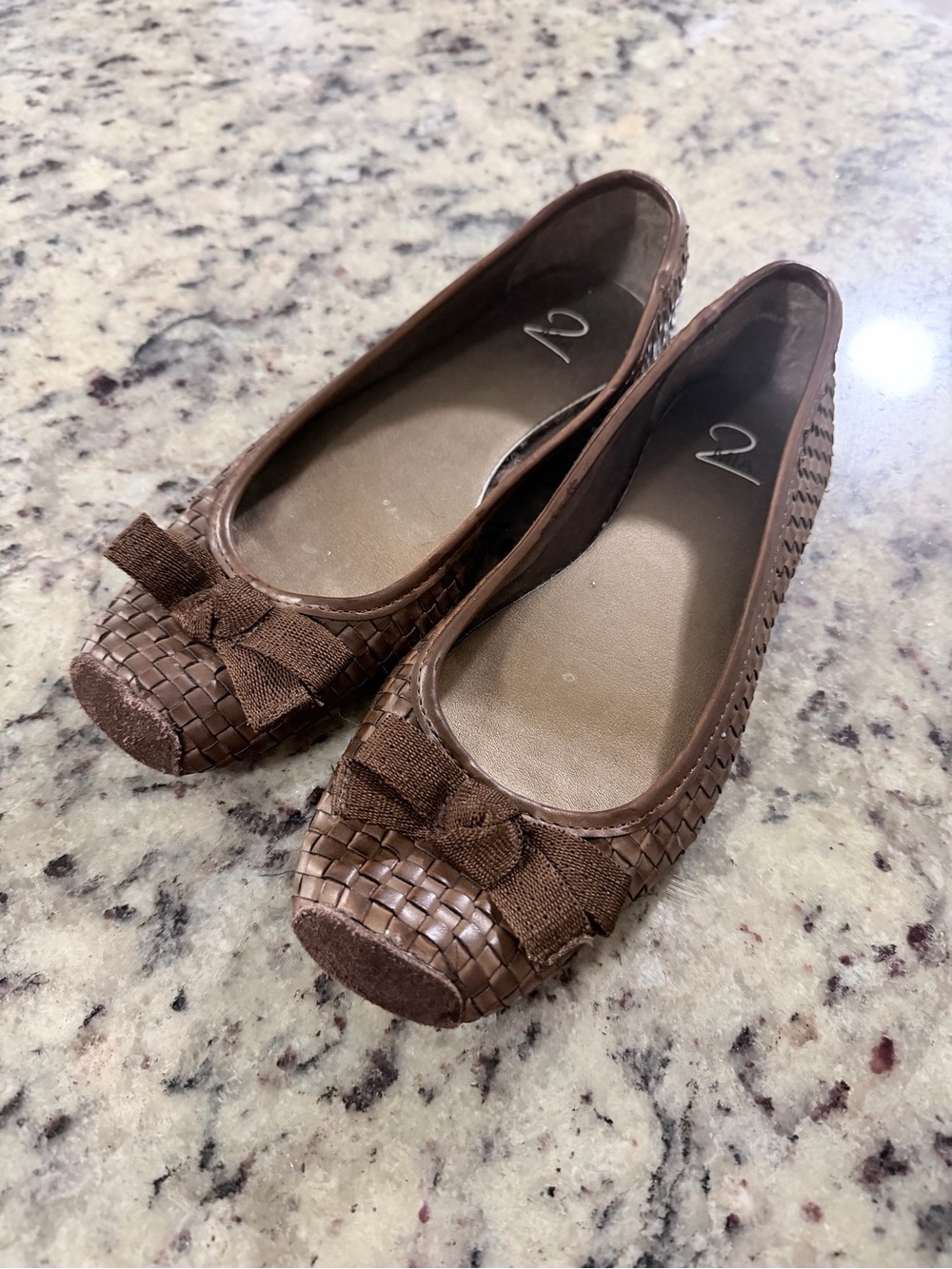 Brown Woven Bow Ballet Flats - Women's Casual Slip-On